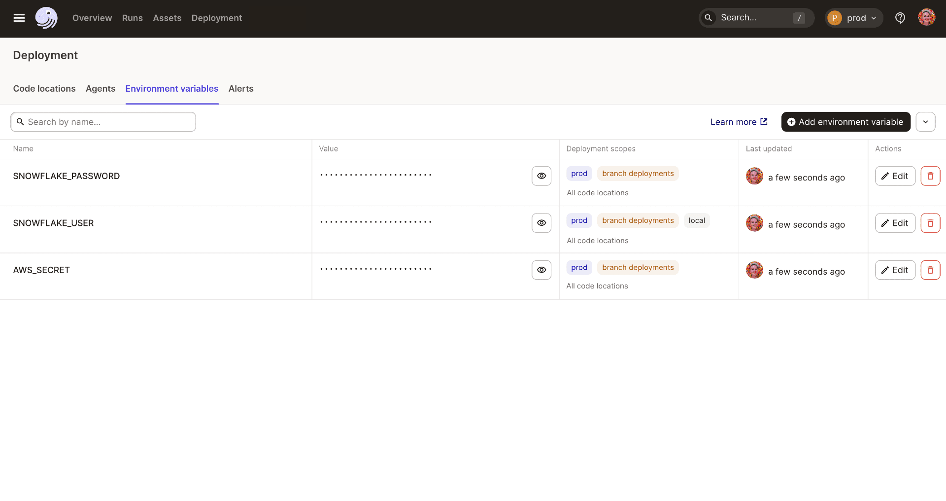 UI Cloud Deployment - Environment variables tab
